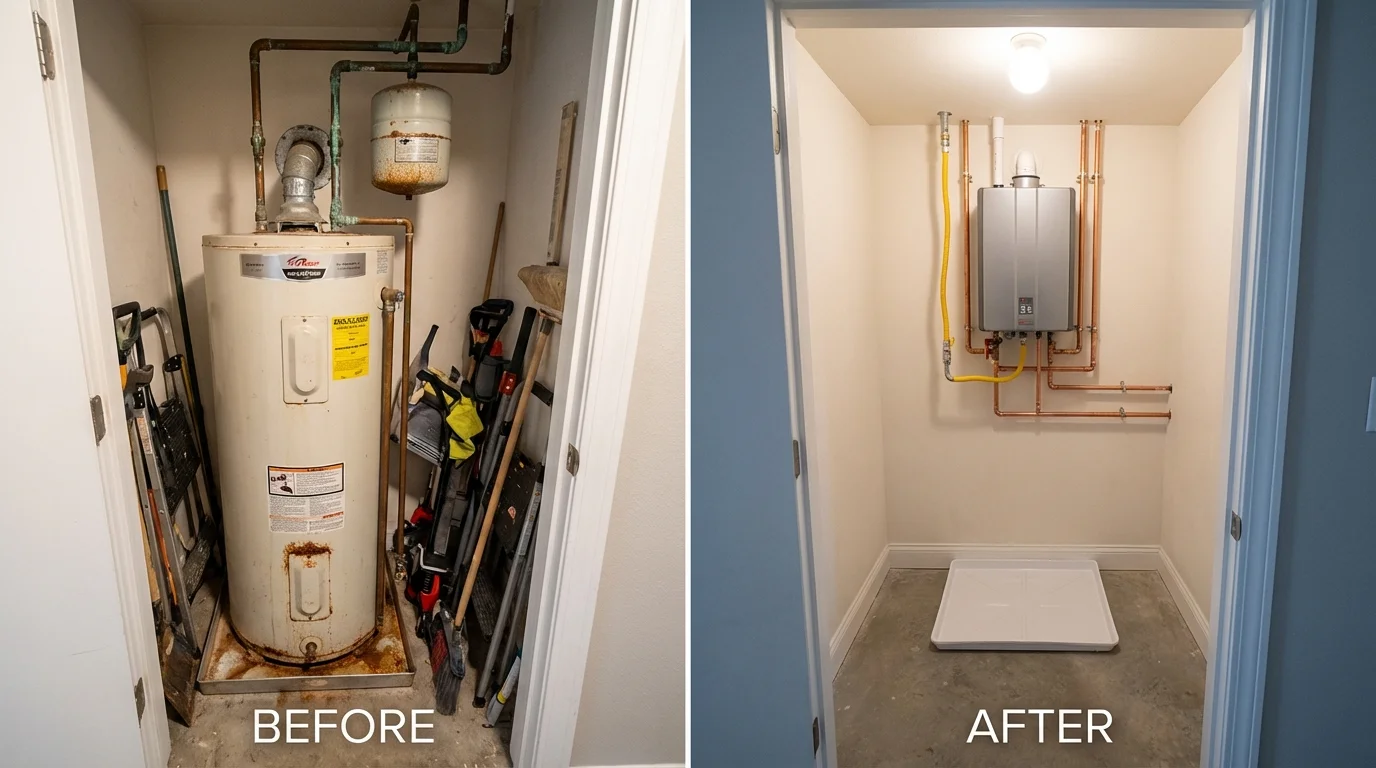 Tank water heater versus wall-mounted tankless unit comparison for Portland, ME homeowners
